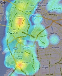 Heatmap of MattHurst's checkins on Foursquare