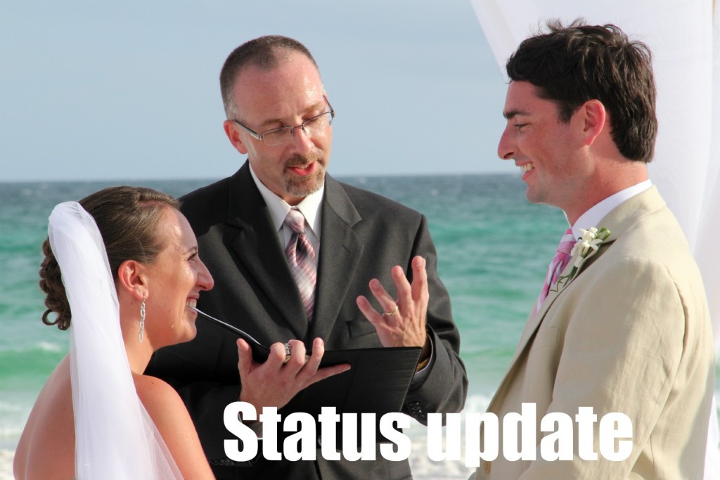 Mark Welsh and Kristin Arena update their status from "in a relationship" to Married at their wedding